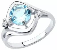 Кольцо Diamant, серебро, 925 проба, родирование, топаз, фианит, размер 16.5