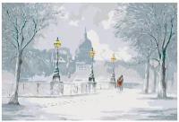 Картина по номерам, "Живопись по номерам", 40 x 60, DR01, зимний пейзаж, церковь, снег, парк, деревья, люди, живопись