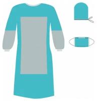Комплект одноразовой одежды для хирурга КХ-03, с усиленной защитой, стерильный, 3 предмета, гекса