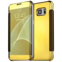 Чехол-книжка MyPads для Samsung Galaxy Note 5 с дизайном Clear View Cover с полупрозрачной пластиковой крышкой с зеркальной поверхностью золотой