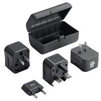 Переходник для розетки GSMIN 4 в 1 Travel Adapter HHT932-1U с USB портом (Черный)