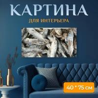 Картина на холсте "Соленая рыба, на море, море" на подрамнике 75х40 см. для интерьера