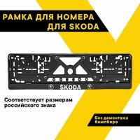 Рамка для номера автомобиля SKODA, рамка гос номера, рамка под номер, серебро, шелкография, ТОП авто (TOPAUTO), ТА-РАП-41472