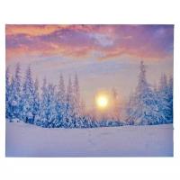 Светящаяся картина зимнее утро (ели), тёплый белый LED-огонь мерцающий, 38х48 см, Kaemingk