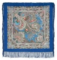 Платок женский шерстяной Павловопосадские платки 681 У синего моря 13, синий, 89 х 89 см