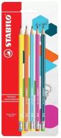 Карандаш чернографитный простой с ластиком HB STABILO Pencil, 5шт