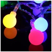 Светодиодная гирлянда шарики, соединяемая, 220В,10 м, 100 шариков, цвет RGB - Цвет свечения:RGB