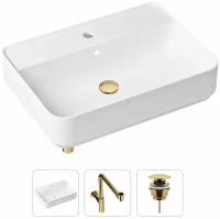 Комплект 3 в 1 Lavinia Boho Bathroom Sink 21520370: накладная фарфоровая раковина 60 см, металлический сифон, донный клапан