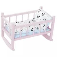 Petitcollin Lit bercelonnette en bois laqué rose panda pour poupée jusqu'à 40 cm (Кроватка для кукол Петитколлин Панда до 40 см розовая)