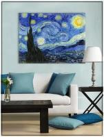 Картина для интерьера на натуральном хлопковом холсте "Ван Гог Звёздная Ночь", 30*40см, холст на подрамнике, картина в подарок для дома