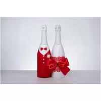 Украшение на свадебное шампанское "Классика", в красном цвете