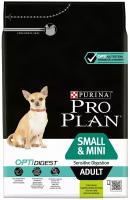 Сухой корм Pro Plan для взрослых собак мелких и карликовых пород с чувствительным пищеварением, с ягненком, 3 кг + 2 пауча