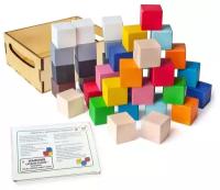 Развивающий деревянный набор для детей / сортер Цветные кубики+карточки 40 шт 3 см / методика Монтессори / Ulanik
