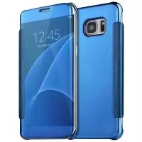 Чехол-книжка MyPads для Samsung Galaxy S6 Edge с дизайном Clear View Cover с полупрозрачной пластиковой крышкой с зеркальной поверхностью синий