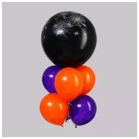 Букет из шаров «Хеллоуин – паутина», цвет фиолетовый, оранжевый, набор 7 шт