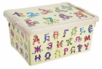 Ящик для игрушек с аппликацией "Буквы и цифры" с крышкой, 8 л, цвет бежевый