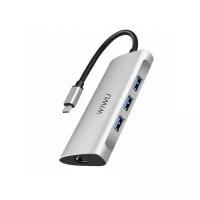 Хаб WiWU Alpha 631STR Type C to x3 USB 3.0, RJ45, Cardreader 6 in 1 Adapter