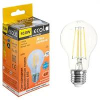 Светодиодная LED лампа нитевидная шар Ecola A60 E27(е27) 10W (Вт) прозрачная 2700K 360° FILAMENT Premium (RA 80, 100 LM/W) 105x60 N7LW10ELC