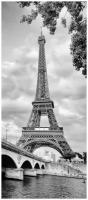 Самоклеящиеся фотообои "Париж, Эйфелева башня ретро", размер: 90x210 см, эффект: черно-белый