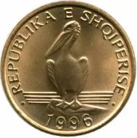 Албания 1 лек 1996. Пеликан, птица. UNC. Без обращения. Штемпельный блеск
