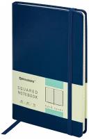 Бизнес-блокнот, записная книжка, тетрадь А5 (148x218 мм), Brauberg Metropolis Special, под кожу, 80 л., резинка, клетка, синий, 111574