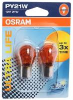 Лампа 12V PY21W BAU15s желтая блистер (2шт.) увеличенный срок службы Ultra Life OSRAM 7507ULT-02B