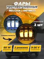 Противотуманная фара для Ниссан (Nissan) Инфинити (Infiniti) двухрежимные 60 ват