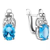 Серьги AQUAMARINE, серебро, 925 проба, топаз