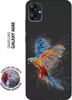 Матовый Soft Touch силиконовый чехол на Samsung Galaxy A04e / Самсунг А04е с 3D принтом "Colorful Parrot" черный
