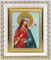 Великомученица Ирина Македонская (лик № 057), икона в белой пластиковой рамке 8,5*10 см