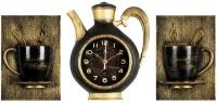 Часы настенные комплект Рубин Чайник + 2 чашки черный с золотом для кухни с плавным ходом арабскими цифрами корпус пластик металл ширина 53 см