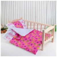 Кукольное постельное" Медузы на розовом с тесьмой"простынь, одеяло,46*36, подушка 23*17 9412215