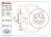 BREMBO 08. A615.11 (08A61511 / 4249G2) диск тормозной задний Peugeot (Пежо) 508 1.6 / 2.0i / hdi 10 (Комплект 2 штуки)