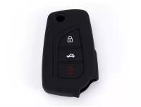 Защитный черный силиконовый чехол для смарт автомобильного ключа зажигания марки Тойота Toyota Corolla с 3 кнопками королла Camry C-HR RAV 4 Highl