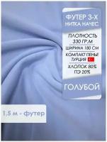 Ткань премиум футер начес 3х нитка Голубой, отрез 1,5х1,8 метра