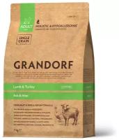 Сухой корм для собак Grandorf гипоаллергенный, Low Grain, ягненок с индейкой 1 уп. х 1 шт. х 3 кг (для мелких и средних пород)