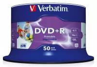 Оптический диск Verbatim DVD+R 4.7Gb 16x Cake Box InkJet Printable (50шт) 43512