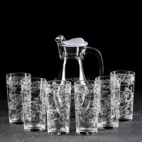 Набор питьевой с гравировкой "Флора", 7 предметов графин 1 л, стаканы 230 мл, 6 шт
