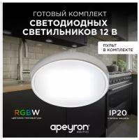 Комплект круглых LED-светильников Apeyron 12-04 (4 шт) / Врезная панель d-58 мм с диодами SMD5050 / RGBW (многоцветный + белый), 2.7 Вт + пульт ДУ