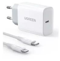 Сетевое зарядное устройство UGreen CD137 с кабелем USB Type-C - Lightning, белый