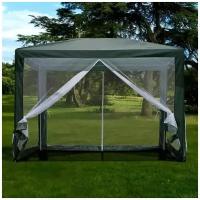 Шатер садовый 3х3 м зелёный, антимоскитная сетка/ тент универсальный/ палатка туристическая/ беседка купол защитная от солнца/ палатка-шатер для отдыха/ летняя кухня