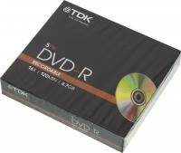 Диск TDK DVD-R 4,7Gb 16x Color slim, упаковка 5 штук