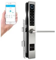 Замок электронный биометрический дверной умный SAFEBURG SMART SLIM LOCK со сканером отпечатка пальца, управление через приложение