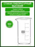 Стакан мерный лабораторный 500 мл (тип В, высокий с делениями и носиком, термостойкий) ТС В-1-500