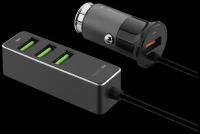 Автомобильное зарядное устройство Deppa, 1 USB, 3.4A, QC, 3 USB для пассажиров, 1.2м, черное