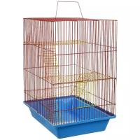 Клетка для грызунов ЗооМарк "Гризли", 4-этажная, цвет: голубой поддон, красная решетка, желтые этажи, 41 х 30 х 50 см. 240ж