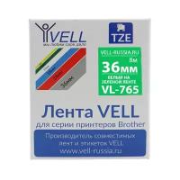 Лента Vell VL-765 (Brother TZE-765, 36 мм, белый на зеленом) для PT9700/P900W {Vell765}