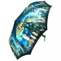 Зонт женский полуавтомат, зонтик взрослый складной антиветер 1691, синий,зеленый