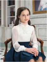 Блузка для девочки школьная белая Стильные непоседы, длинный рукав, школьная форма