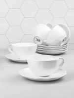 Чайный набор/ чайная пара/ чашка с блюдцем/ кружка для чая/ кофе 12 предметов 200 мл Elan Gallery Консонанс белый матовый